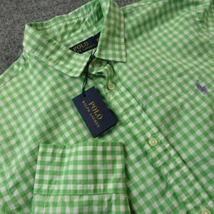 Polo Ralph Lauren Shirt Mens XL Green Gingham‎ Check Slim Fit Button Down Preppy
